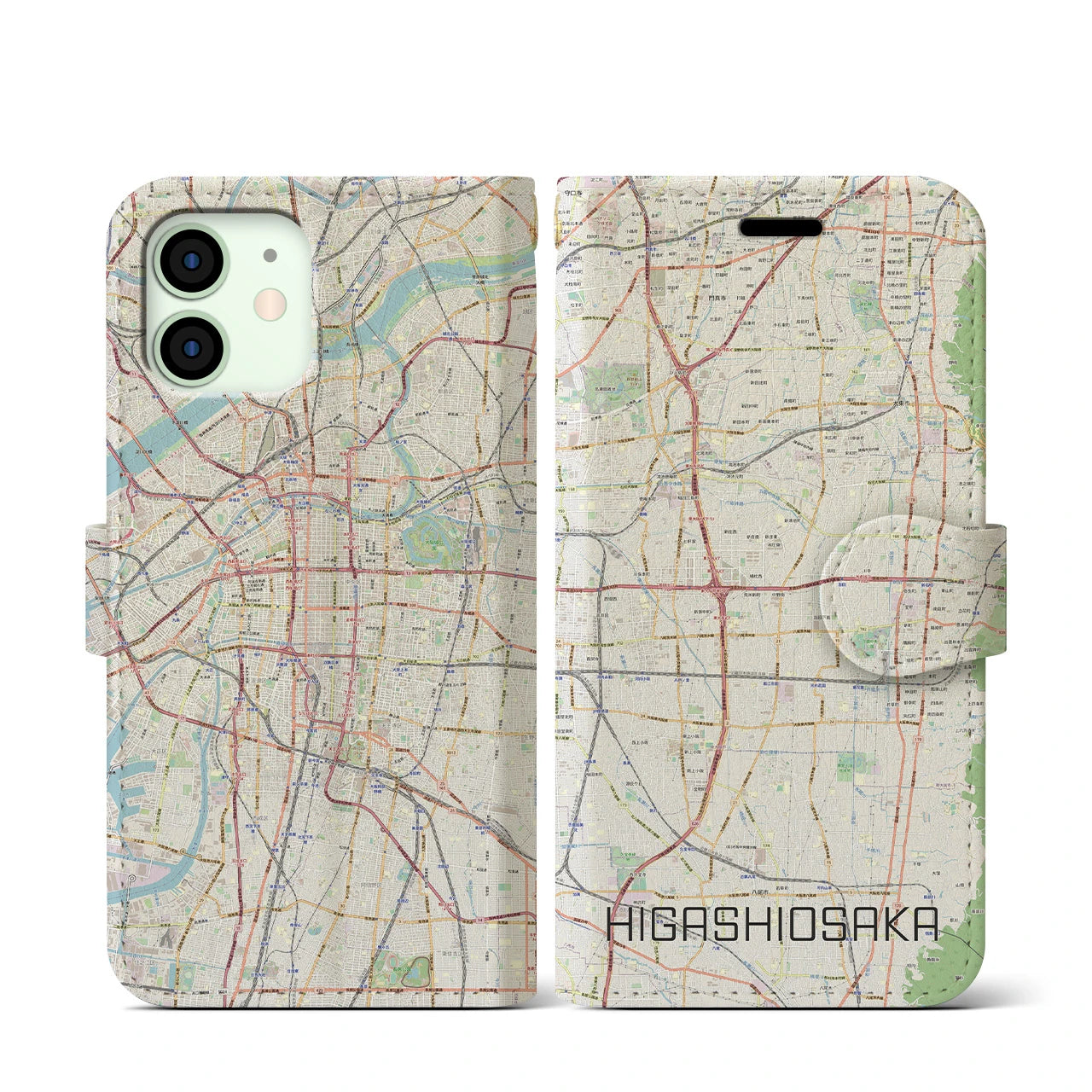 【東大阪（大阪府）】地図柄iPhoneケース（手帳タイプ）