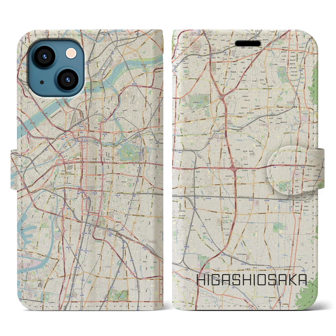 【東大阪（大阪府）】地図柄iPhoneケース（手帳タイプ）