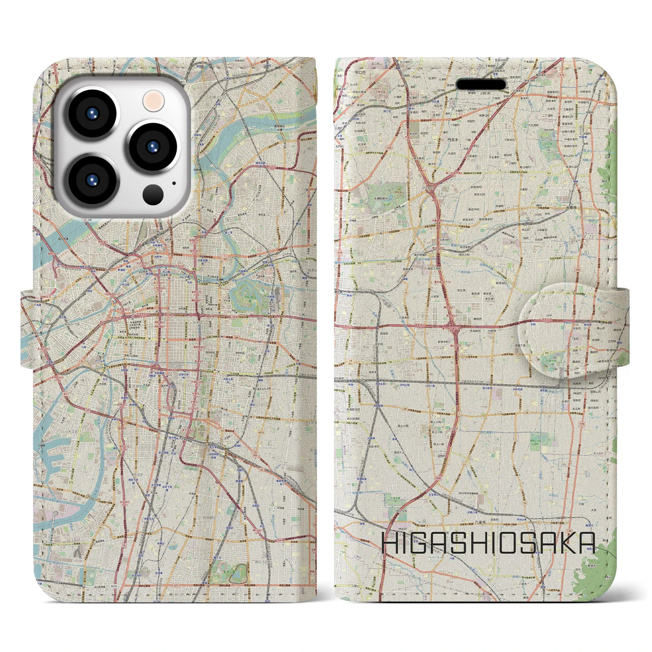 【東大阪（大阪府）】地図柄iPhoneケース（手帳タイプ）