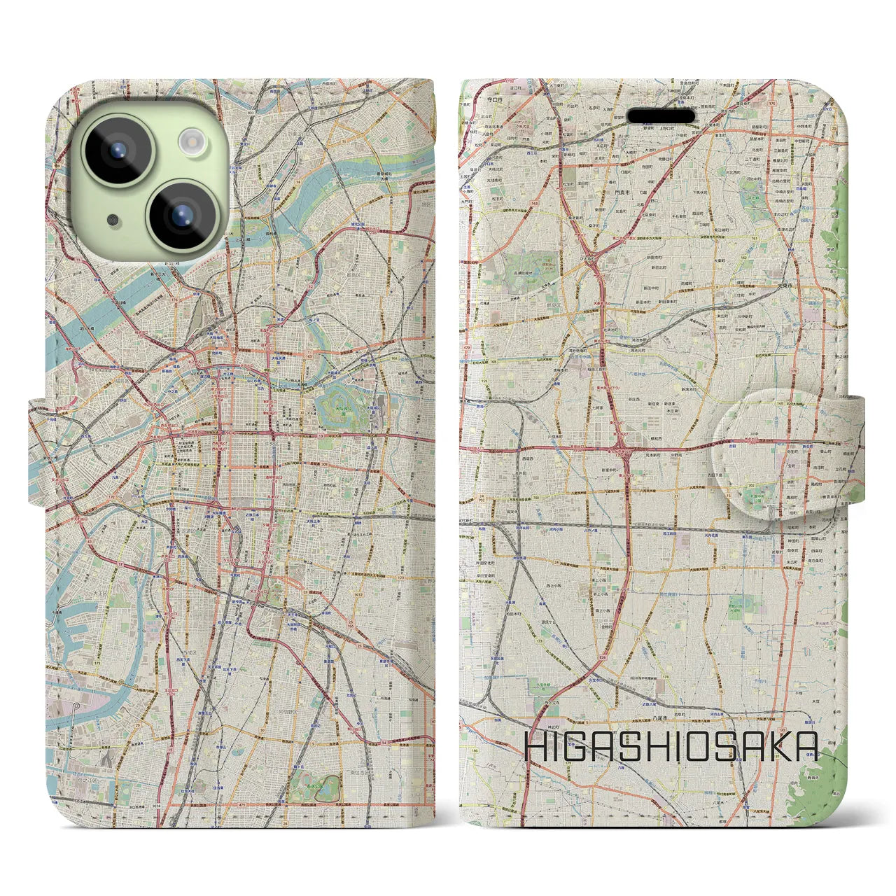 【東大阪（大阪府）】地図柄iPhoneケース（手帳タイプ）