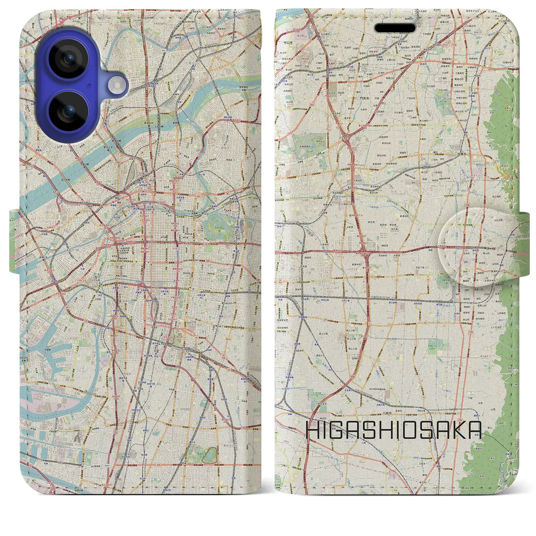 【東大阪（大阪府）】地図柄iPhoneケース（手帳タイプ）ナチュラル・iPhone 16 Pro Max 用