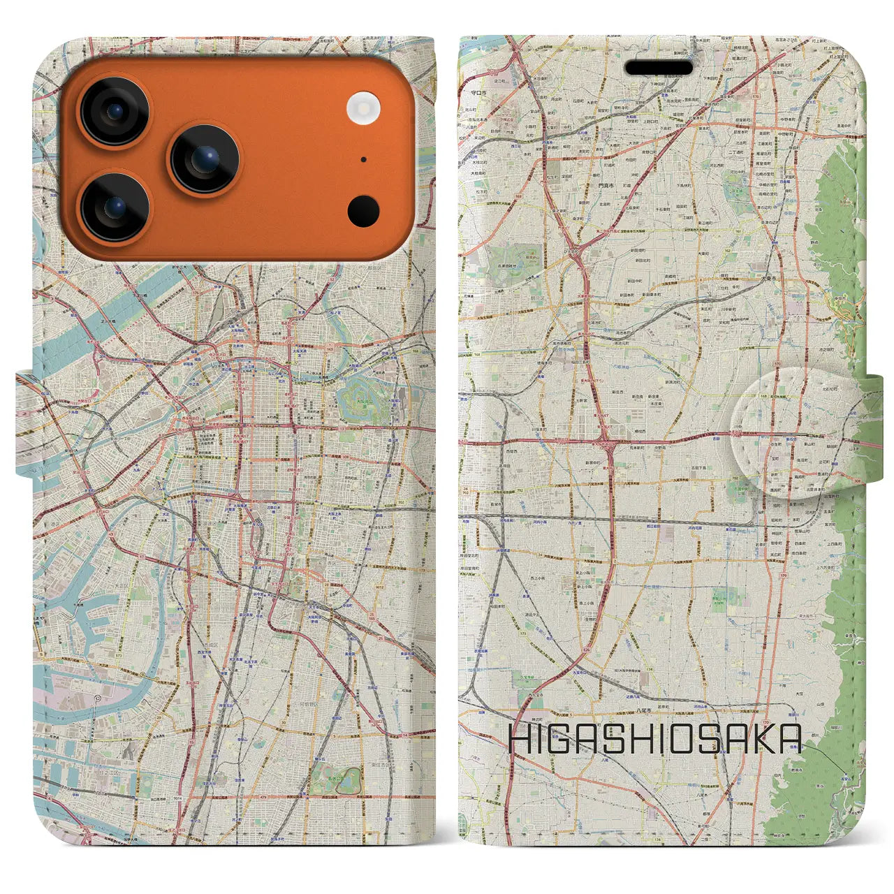 【東大阪（大阪府）】地図柄iPhoneケース（手帳タイプ）