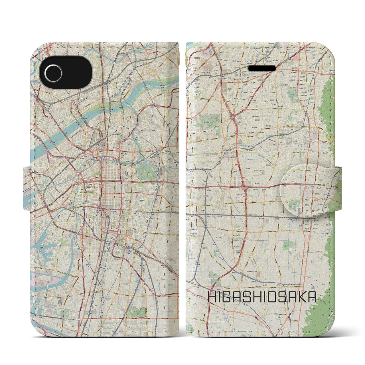 【東大阪（大阪府）】地図柄iPhoneケース（手帳タイプ）