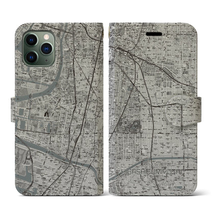 【東住吉（大阪府）】地図柄iPhoneケース（手帳タイプ）モノトーン・iPhone 11 Pro 用