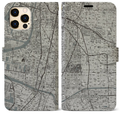 【東住吉（大阪府）】地図柄iPhoneケース（手帳タイプ）モノトーン・iPhone 12 Pro Max 用