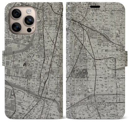 【東住吉（大阪府）】地図柄iPhoneケース（手帳タイプ）モノトーン・iPhone 16 Plus 用