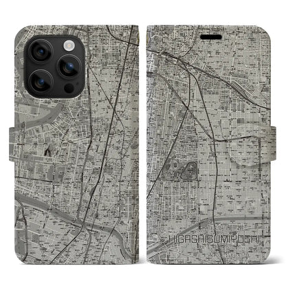 【東住吉（大阪府）】地図柄iPhoneケース（手帳タイプ）モノトーン・iPhone 16 用