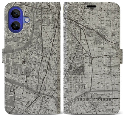 【東住吉（大阪府）】地図柄iPhoneケース（手帳タイプ）モノトーン・iPhone 16 Pro Max 用