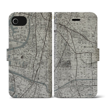 【東住吉（大阪府）】地図柄iPhoneケース（手帳タイプ）モノトーン・iPhone SE（第3 / 第2世代） / 8 / 7 / 6s / 6 用