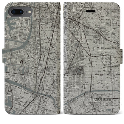 【東住吉（大阪府）】地図柄iPhoneケース（手帳タイプ）モノトーン・iPhone 8Plus /7Plus / 6sPlus / 6Plus 用