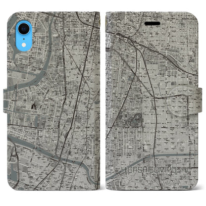 【東住吉（大阪府）】地図柄iPhoneケース（手帳タイプ）モノトーン・iPhone XR 用