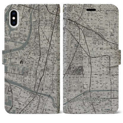 【東住吉（大阪府）】地図柄iPhoneケース（手帳タイプ）モノトーン・iPhone XS Max 用