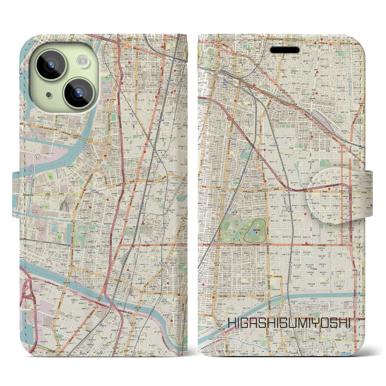 【東住吉（大阪府）】地図柄iPhoneケース（手帳タイプ）