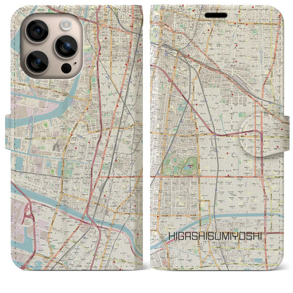 【東住吉（大阪府）】地図柄iPhoneケース（手帳タイプ）ナチュラル・iPhone 16 Plus 用