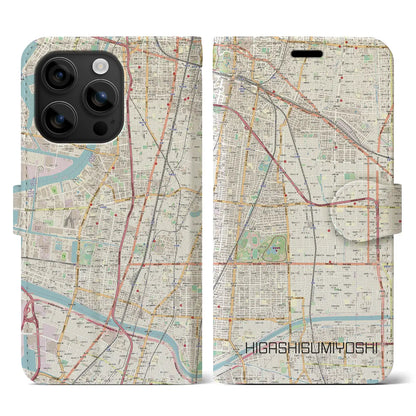 【東住吉（大阪府）】地図柄iPhoneケース（手帳タイプ）ナチュラル・iPhone 16 用