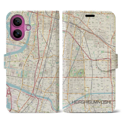 【東住吉（大阪府）】地図柄iPhoneケース（手帳タイプ）ナチュラル・iPhone 16 Pro 用