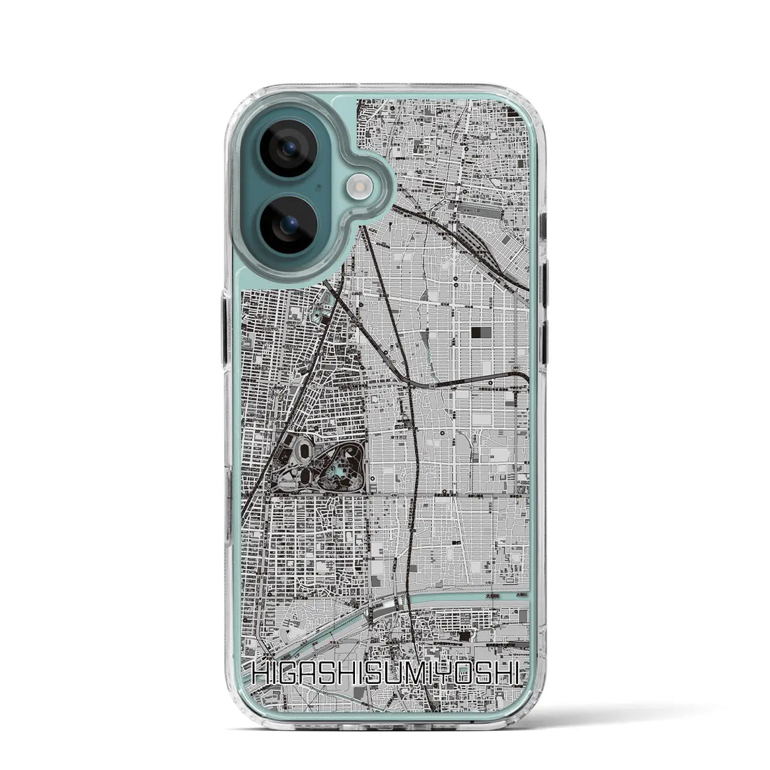 【東住吉(大阪府)】地図柄iPhoneケース(MagSafeタイプ)モノトーン・iPhone 16 Pro 用