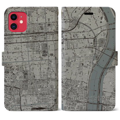 【東砂（東京都）】地図柄iPhoneケース（手帳タイプ）モノトーン・iPhone 11 用