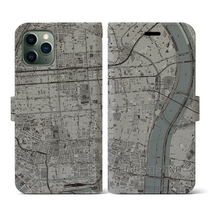 【東砂（東京都）】地図柄iPhoneケース（手帳タイプ）モノトーン・iPhone 11 Pro 用