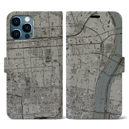 【東砂（東京都）】地図柄iPhoneケース（手帳タイプ）モノトーン・iPhone 12 / 12 Pro 用