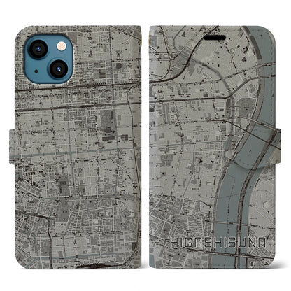 【東砂（東京都）】地図柄iPhoneケース（手帳タイプ）モノトーン・iPhone 13 用