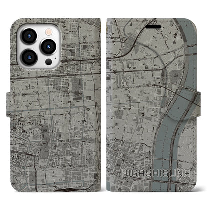 【東砂（東京都）】地図柄iPhoneケース（手帳タイプ）モノトーン・iPhone 13 Pro 用