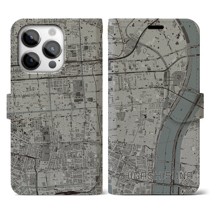 【東砂（東京都）】地図柄iPhoneケース（手帳タイプ）モノトーン・iPhone 14 Pro 用