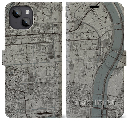 【東砂（東京都）】地図柄iPhoneケース（手帳タイプ）モノトーン・iPhone 14 Plus 用