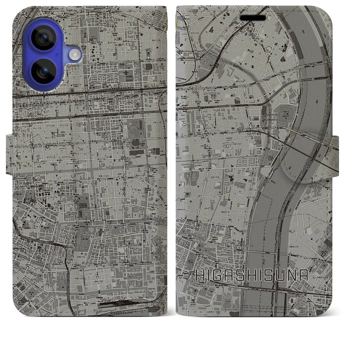 【東砂(東京都)】地図柄iPhoneケース(手帳タイプ)モノトーン・iPhone 16 Pro Max 用