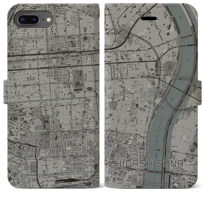 【東砂（東京都）】地図柄iPhoneケース（手帳タイプ）モノトーン・iPhone 8Plus /7Plus / 6sPlus / 6Plus 用