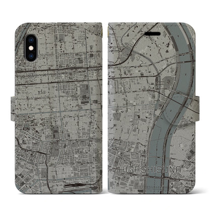 【東砂（東京都）】地図柄iPhoneケース（手帳タイプ）モノトーン・iPhone XS / X 用