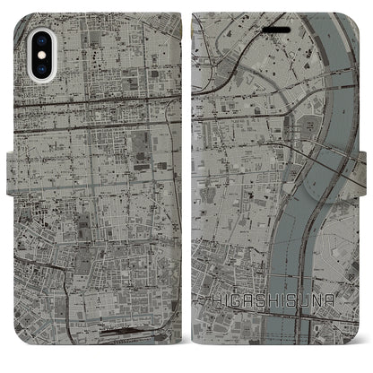 【東砂（東京都）】地図柄iPhoneケース（手帳タイプ）モノトーン・iPhone XS Max 用