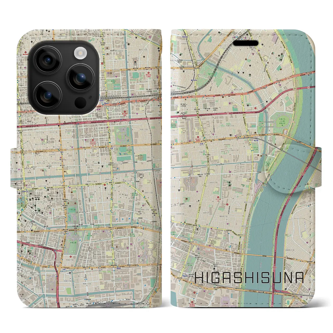 【東砂（東京都）】地図柄iPhoneケース（手帳タイプ）