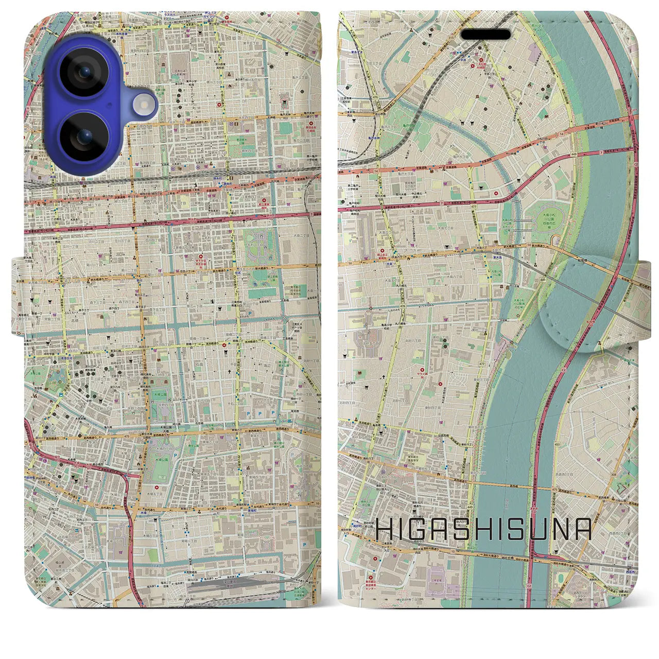 【東砂（東京都）】地図柄iPhoneケース（手帳タイプ）ナチュラル・iPhone 16 Pro Max 用