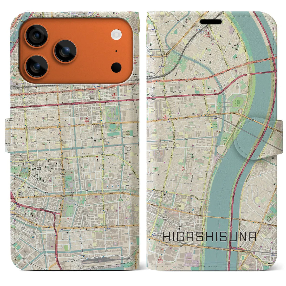 【東砂（東京都）】地図柄iPhoneケース（手帳タイプ）ナチュラル・iPhone 17 Pro Max 用
