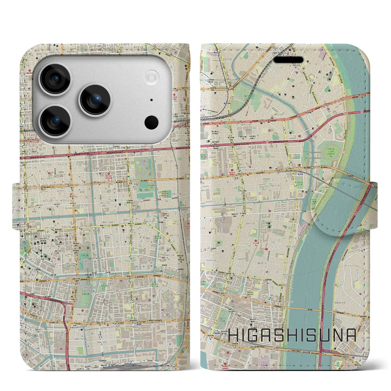 【東砂（東京都）】地図柄iPhoneケース（手帳タイプ）モノトーン・iPhone 17 Pro Max 用