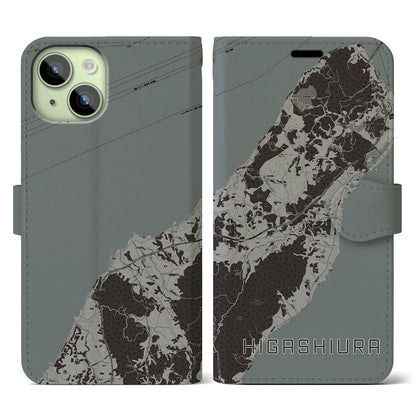 【東浦（兵庫県）】地図柄iPhoneケース（手帳タイプ）モノトーン・iPhone 15 用