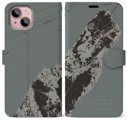 【東浦（兵庫県）】地図柄iPhoneケース（手帳タイプ）モノトーン・iPhone 15 Plus 用