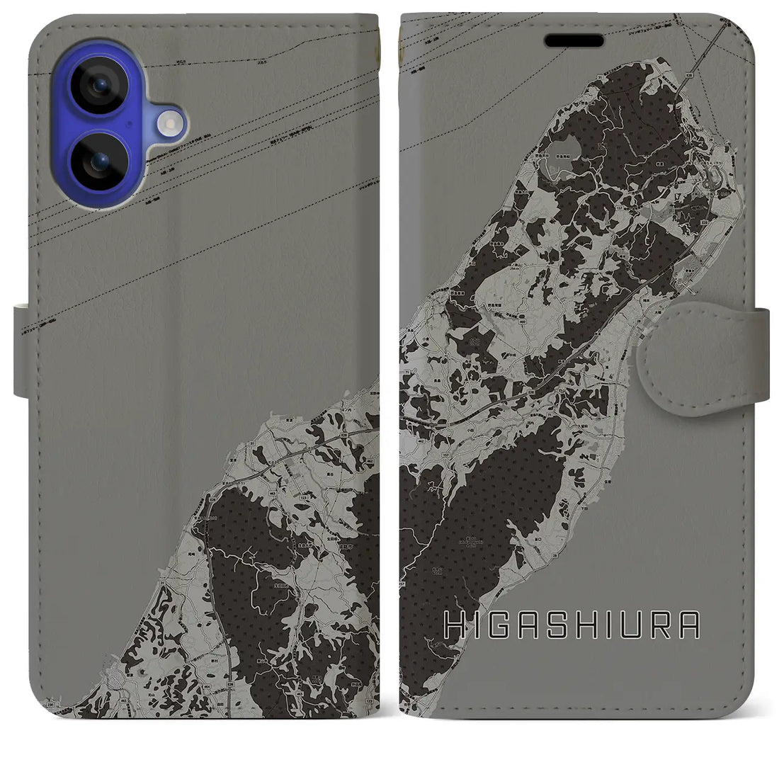 【東浦(兵庫県)】地図柄iPhoneケース(手帳タイプ)モノトーン・iPhone 16 Pro Max 用