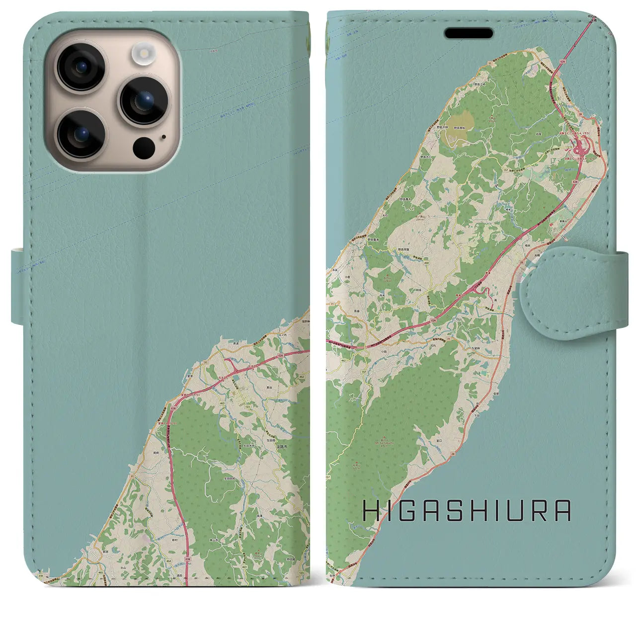 【東浦（兵庫県）】地図柄iPhoneケース（手帳タイプ）ナチュラル・iPhone 16 Plus 用