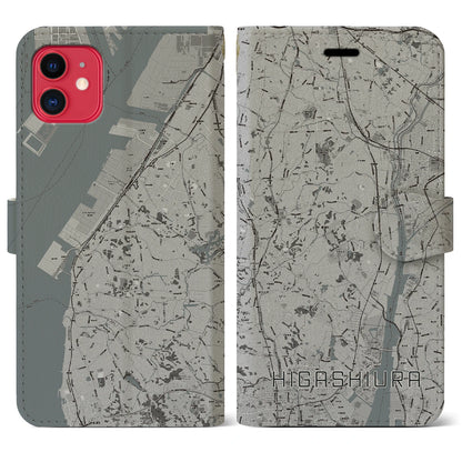 【東浦（愛知県）】地図柄iPhoneケース（手帳タイプ）モノトーン・iPhone 11 用