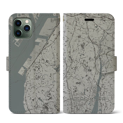 【東浦（愛知県）】地図柄iPhoneケース（手帳タイプ）モノトーン・iPhone 11 Pro 用