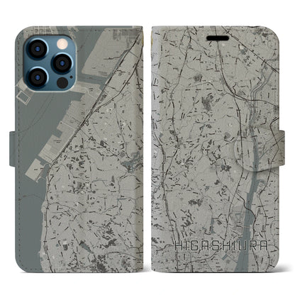 【東浦（愛知県）】地図柄iPhoneケース（手帳タイプ）モノトーン・iPhone 12 / 12 Pro 用