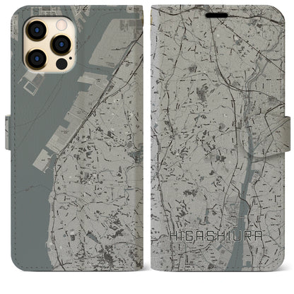 【東浦（愛知県）】地図柄iPhoneケース（手帳タイプ）モノトーン・iPhone 12 Pro Max 用