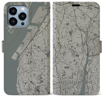 【東浦（愛知県）】地図柄iPhoneケース（手帳タイプ）モノトーン・iPhone 13 Pro Max 用