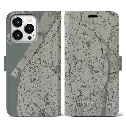 【東浦（愛知県）】地図柄iPhoneケース（手帳タイプ）モノトーン・iPhone 13 Pro 用