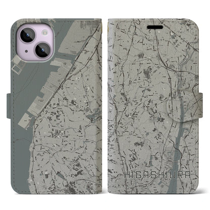 【東浦（愛知県）】地図柄iPhoneケース（手帳タイプ）モノトーン・iPhone 14 用