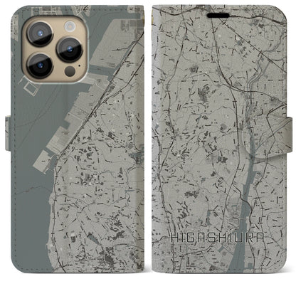 【東浦（愛知県）】地図柄iPhoneケース（手帳タイプ）モノトーン・iPhone 14 Pro Max 用