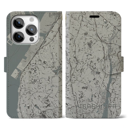 【東浦（愛知県）】地図柄iPhoneケース（手帳タイプ）モノトーン・iPhone 14 Pro 用