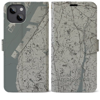 【東浦（愛知県）】地図柄iPhoneケース（手帳タイプ）モノトーン・iPhone 14 Plus 用